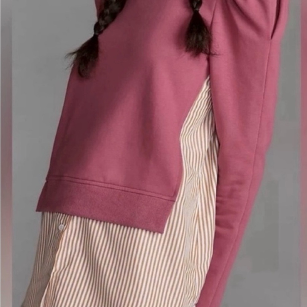 Maeve‎ By Anthropolgie Puff Sleeve Sweatshirt With Striped Shirt Tunic Top Sz S - Picture 2 of 8